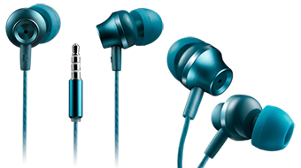CANYON CNS-CEP3BG Stereo earphones with microphone, metallic shell, 1.2M, blue-green